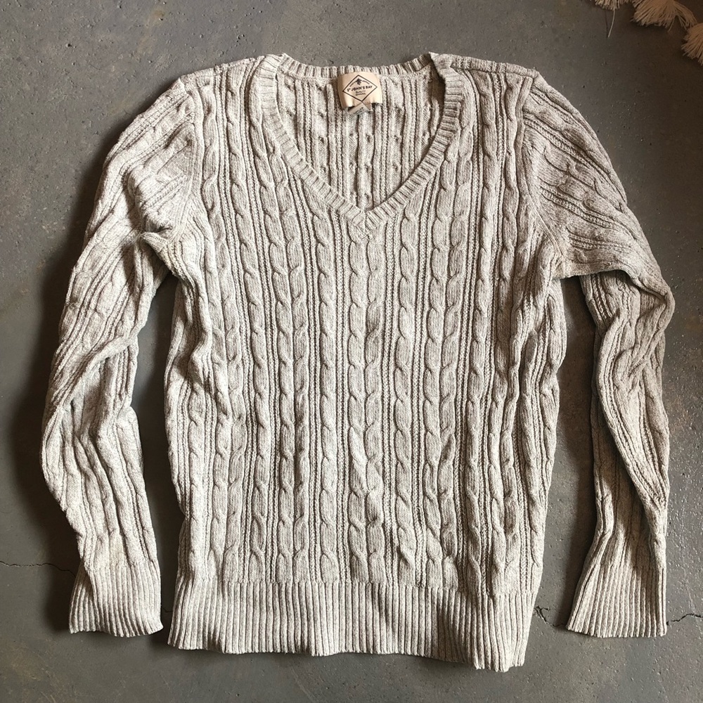 Fitted V-Neck Cable-Knit Sweater